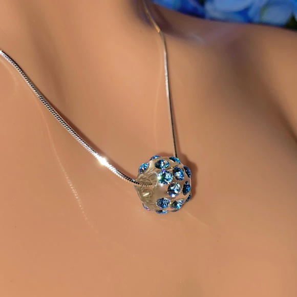 Blue Acrylic Crystal Pendant Embellished With Genuine Crystals, Sterling Chain - Picture 3 of 8